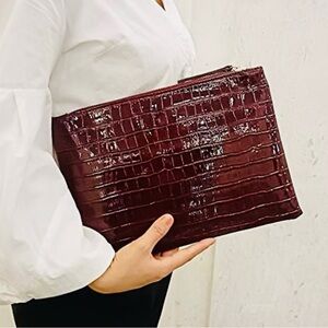 Dune London Glossy Burgundy Croc-Embossed Clutch